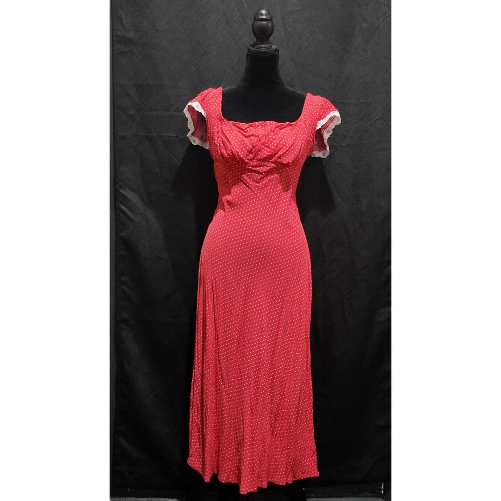 Wild Fable Red Polka Dot Flutter Sleeve Maxi Dress Open Back XS Rose Red